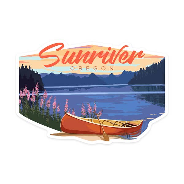 Sunriver Oregon Canoe & Lake Vinyl Sticker - by Lantern Press
