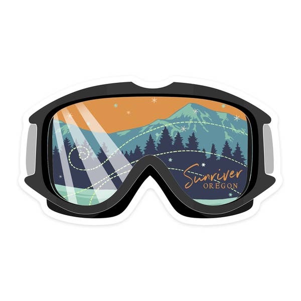 Sunriver Oregon Ski Goggles Vinyl Sticker - by Lantern Press
