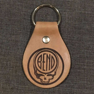 Bend Grateful Dead Style Leather Key Chain Fob - Laser Engraved Leather