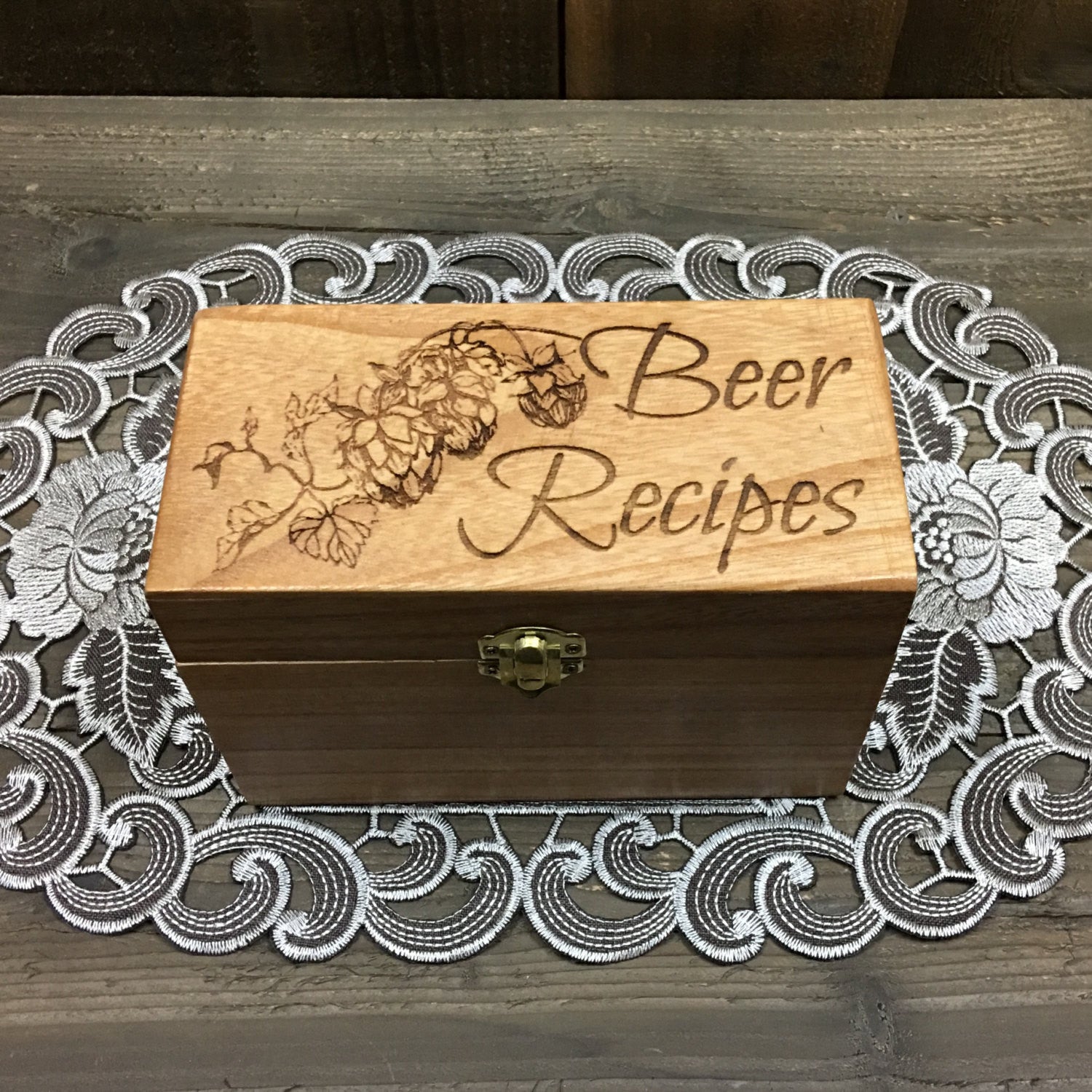 Beer Recipe Box - Home Brew Craft Homebrew Laser Engraved Wood Box