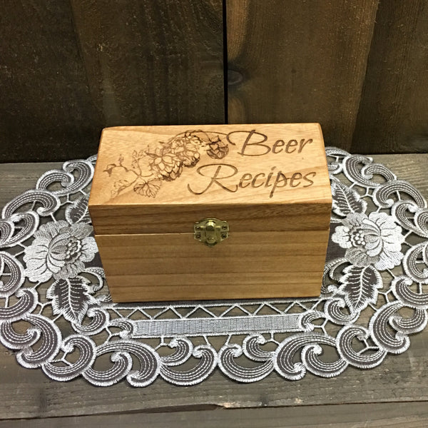 Beer Recipe Box - Home Brew Craft Homebrew Laser Engraved Wood Box