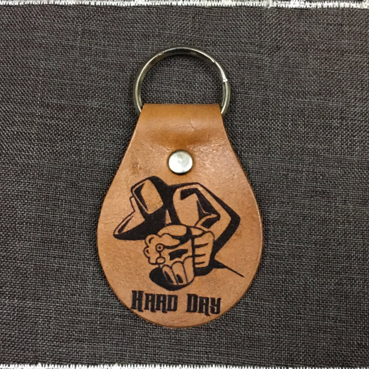 Hard Day at Work Beer Chain Fob Keychain - Laser Engraved Brown Tan Leather
