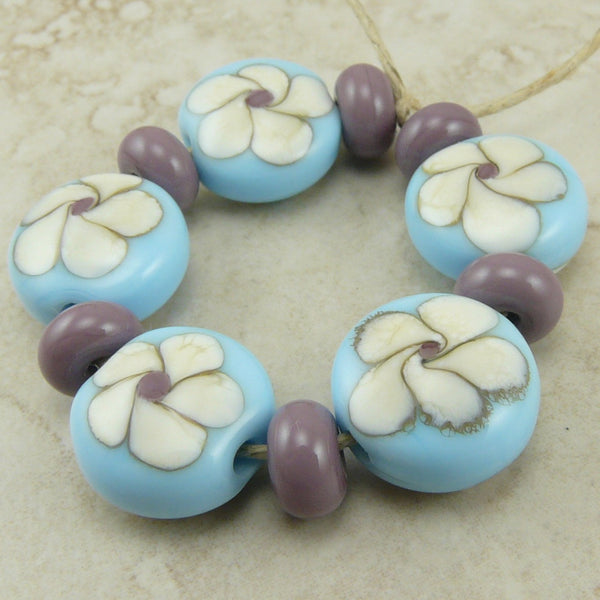 Country Flowers - Lampwork Bead Set by Dragynsfyre Designs - SRA