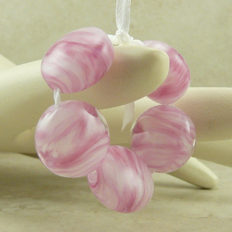 Pretty in Pink - Lampwork Lentil Bead Set by Dragynsfyre Designs - SRA