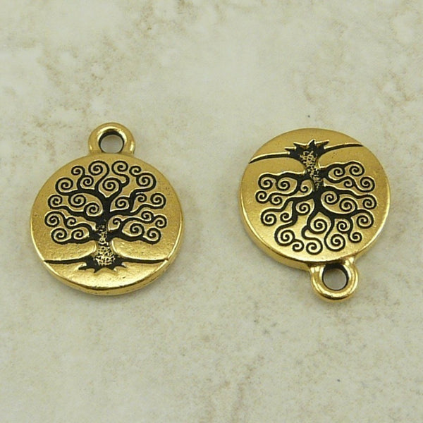 Tree of Life Small Charm - Qty 5 Charms - Tierra Cast 22kt Gold Plated Lead Free Pewter