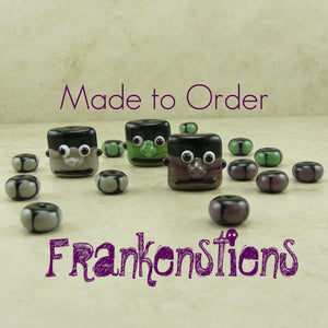 Frankenstein Monster Halloween - Made To Order -  Lampwork Bead Set by Dragynsfyre Designs - SRA