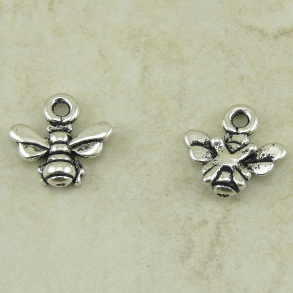 Small Honeybee Charms - Qty 5 Charms - Tierra Cast Silver Plated LEAD FREE pewter