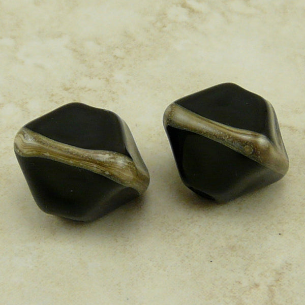 Silvered Ivory and Black Onyx Glass Crystals - Lampwork Bead Pair by Dragynsfyre Designs - SRA