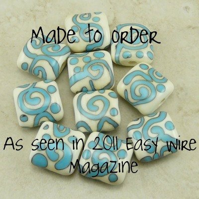 Turquoise on Ivory Zen Doodles - Individual Beads by Dragynsfyre Designs - SRA