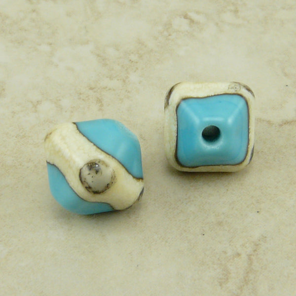Turquoise and Ivory Crystals - Lampwork Bead Pair by Dragynsfyre Designs - SRA