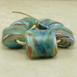 Denim Blue and Leather colors -  Lampwork Bead Set by Dragynsfyre Designs - SRA