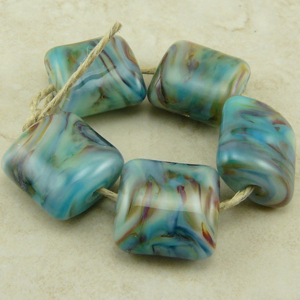 Denim Blue and Leather colors -  Lampwork Bead Set by Dragynsfyre Designs - SRA