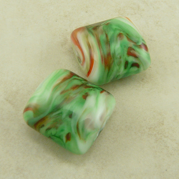 Christmas Holiday Colors Green Red White - Lampwork Bead Pair by Dragynsfyre Designs - SRA