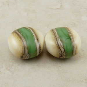 Holly Green Silvered Ivory - Lampwork Bead Pair by Dragynsfyre Designs - SRA