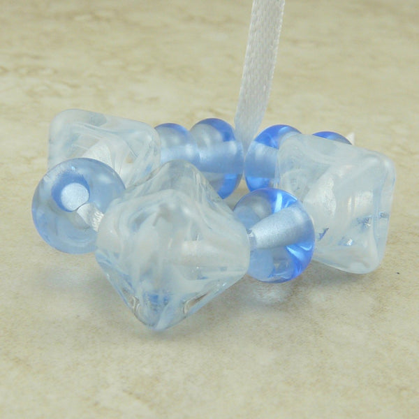 Blue Ice Crystals Lampwork Bead Set by Dragynsfyre Designs- SRA