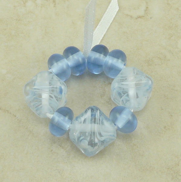 Blue Ice Crystals Lampwork Bead Set by Dragynsfyre Designs- SRA