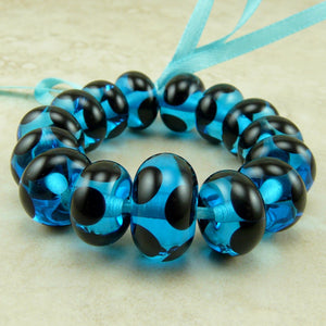 Electric Blue with Black Dots - Lampwork Bead Set by Dragynsfyre Designs - SRA
