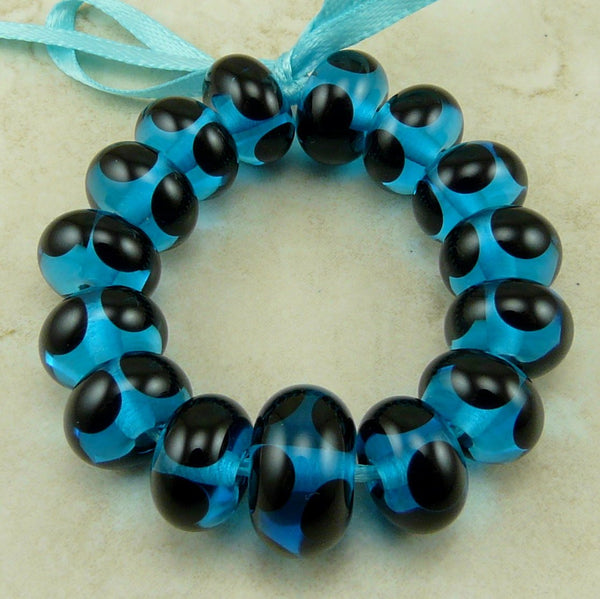 Electric Blue with Black Dots - Lampwork Bead Set by Dragynsfyre Designs - SRA