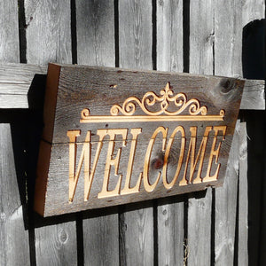 Western Style Welcome Sign - Engraved on Reclaimed Barn Wood