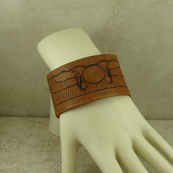 Egyptian Winged Sun of Thebes Leather Cuff Bracelet - Laser Engraved Adjustable Men Women