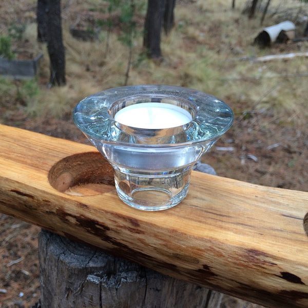 Fallen Rustic Log Glass Tea Light Candle Holder