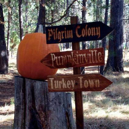 Thanksgiving Lawn Ornament Directional Sign Set - Carved Cedar Wood Signs