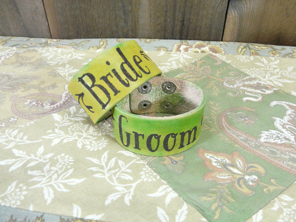 Bride & Groom Nature Vine Style Leather Cuff Bracelets - Laser Burned Adjustable Snap Closure