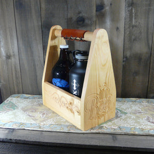 Beer Mug & Scroll Double Growler Carrier - As Shown Holds Two 64oz Growler Bottles - Other Sizes Available