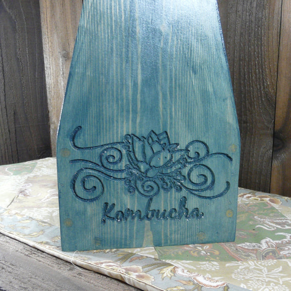 Kombucha Lotus Flower Growler Carrier Crate - Engraved Pine Wood