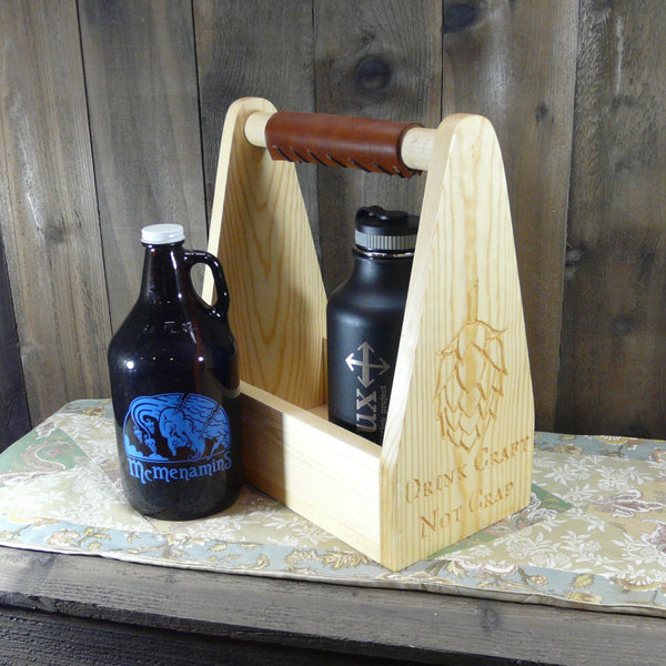 Drink Craft Not Crap Growler Holder Holds 6 22oz Bottle Holder Crate - Carved Pine Wood
