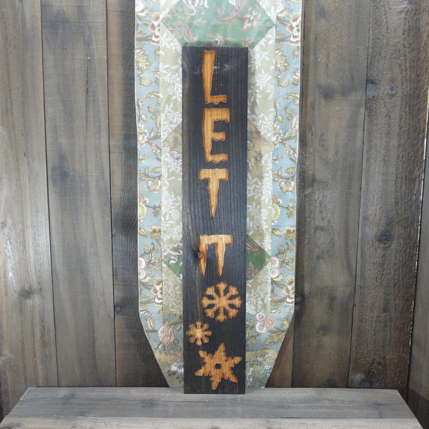 Let It Snow Rustic Weathered Wood Sign - Cabin Style Carved Engraved Barn Wood Decor