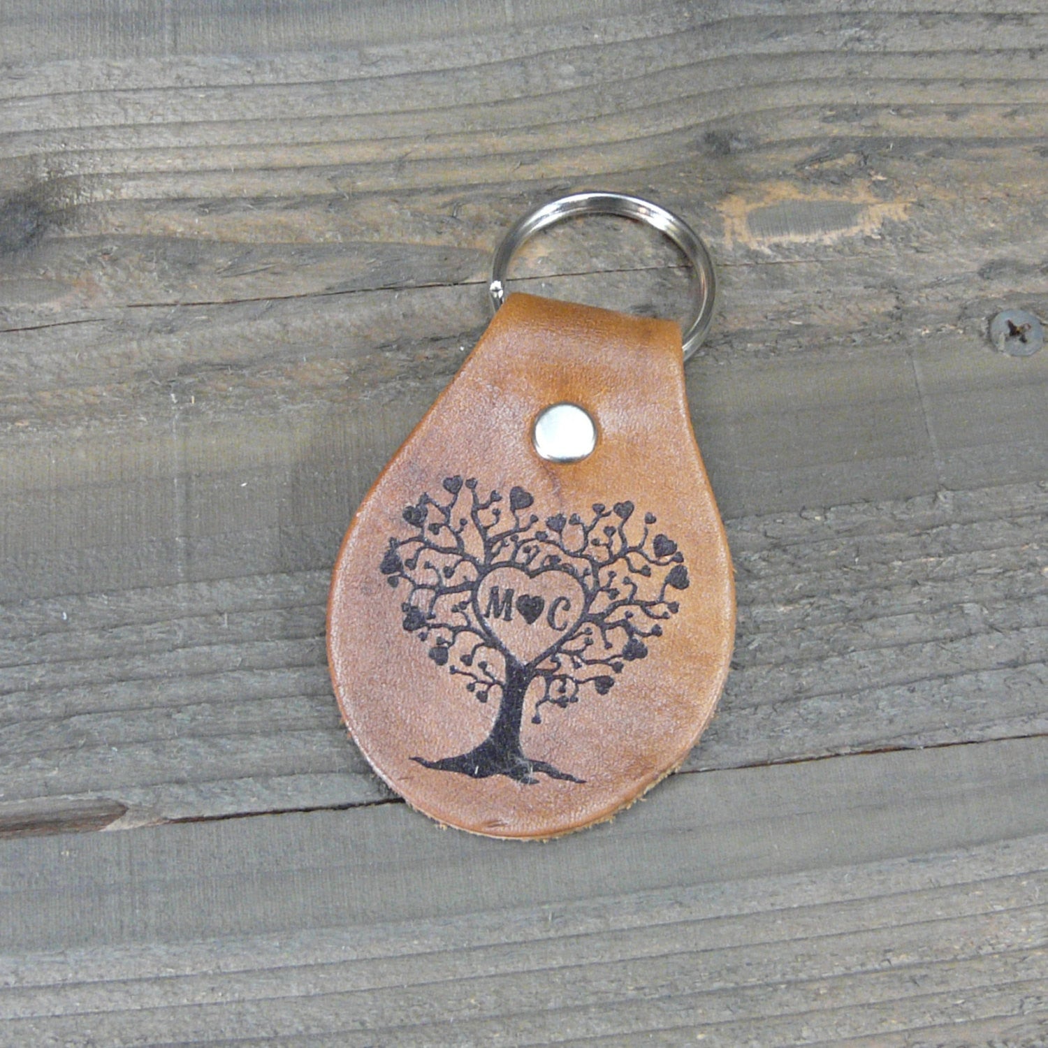 Leaf Leather Key Ring Key Fob Tooled Leaf Design Key Chain 