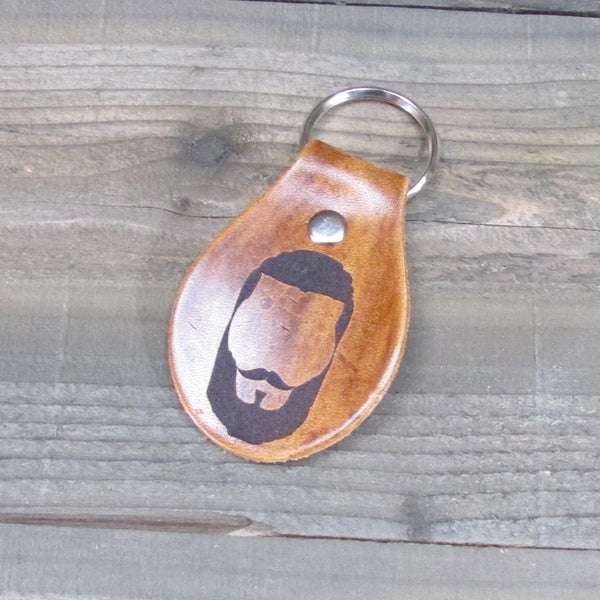 Full Beard and Mustache Leather Key Fob