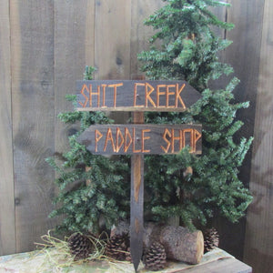 Up Sh*t Creek Without a Paddle Shop - Engraved Cedar Wood Directional Lawn Sign Set