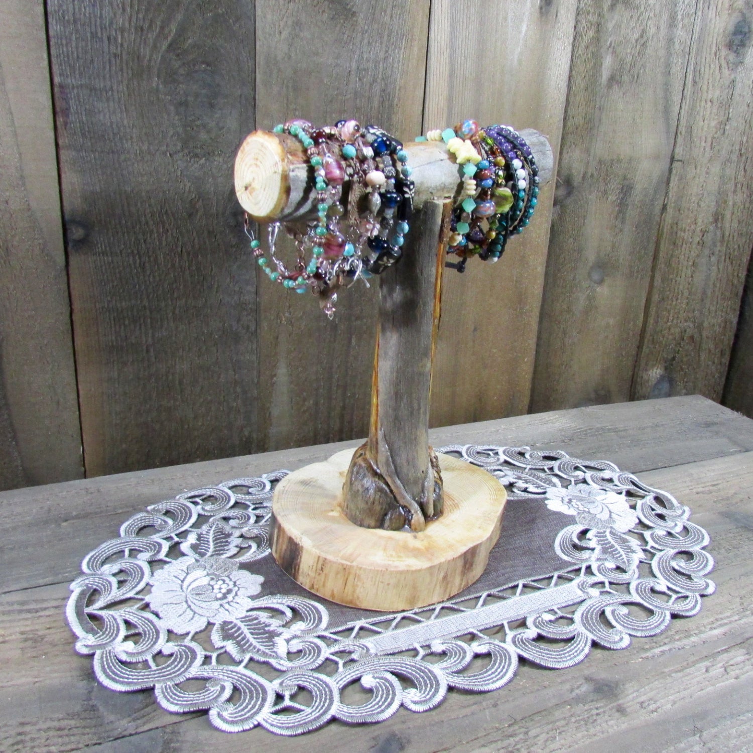 Bracelet Display T Bar Jewelry - Rustic Reclaimed Wood Lodgepole Pine Tree Limbs