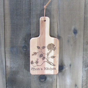Mom's Kitchen Bamboo Cutting Board Rose Flower Wall Hanging - Laser Engraved Personalize