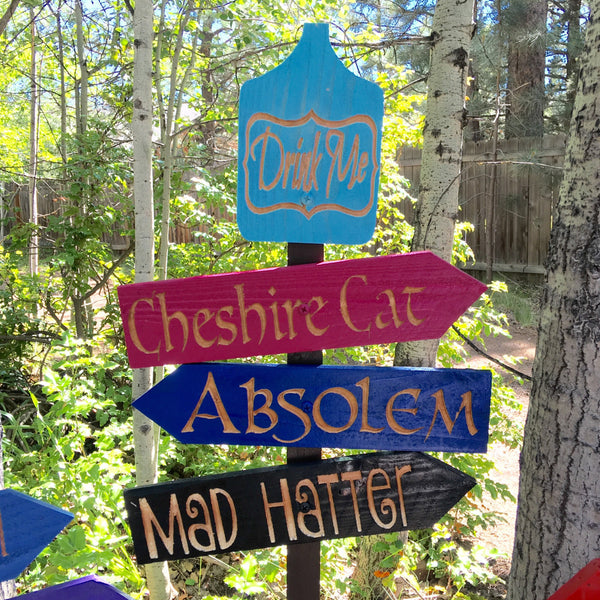Alice in Wonderland Choose Your Own Sign or Set - Carved Cedar Wood Directional Signs