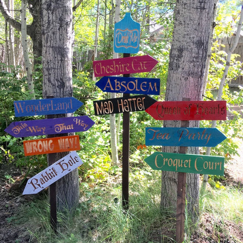 Alice in Wonderland Choose Your Own Sign or Set - Carved Cedar Wood Directional Signs
